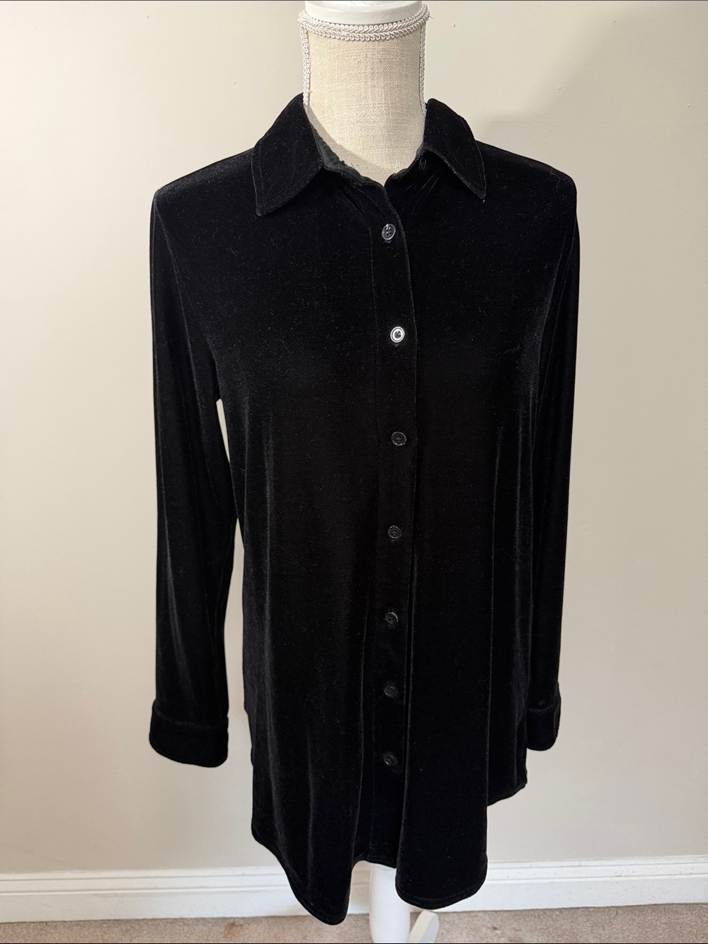 Soft Surroundings Black Velvet‎ Button-Down Shirt